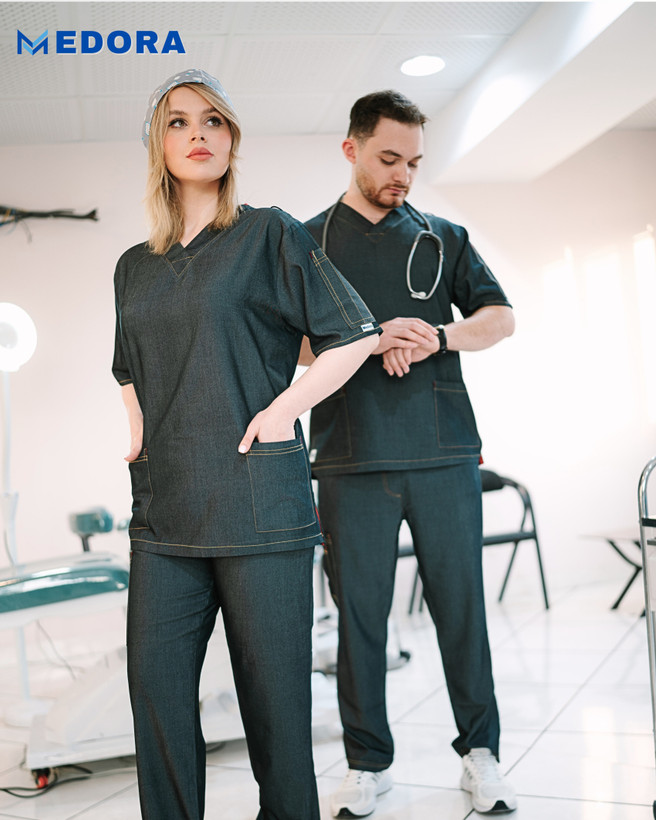 اسکراب شلوار یونیسکس کشی طرح جین رنگ ذغالی مدل Basic