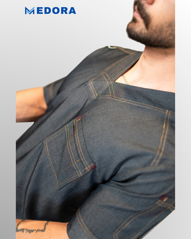 اسکراب شلوار پزشکی FLEX+ رنگ ذغالی پارچه تمام نخ طرح جین